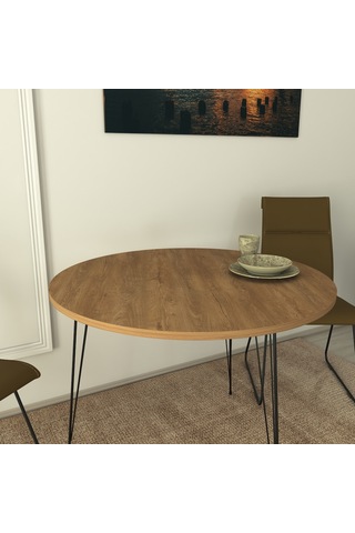 Pasific Home Sandalf Metal Ayaklı Yuvarlak Mutfak Masası Koyu Meşe