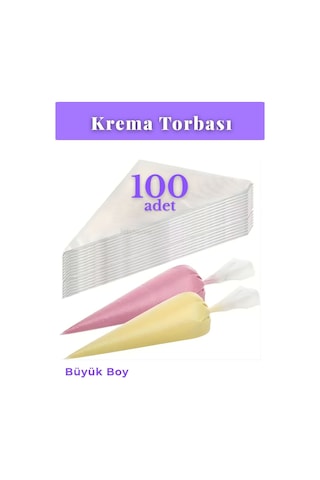 100'lü Krema Torbası Kullan At Şanti Sıkma Torbası Büyük Boy Süsleme Torbası Krema Duyu Torbası Beyaz