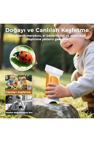 395 Turuncu Taşınabilir Dijital Çocuk Mikroskobu - 2.4 İnç Ips Ekranlı, 1080p Full Hd, 1000x Zoom, 8 Led Işıklı Eğitici Bilim Kiti