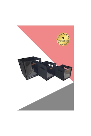 Organizer Kutu 3 Lü Set,şeffaf Ön Yüz,büyük Orta Küçük Boy,oyuncak Kitap Dolap Düzenleyici, Siyah