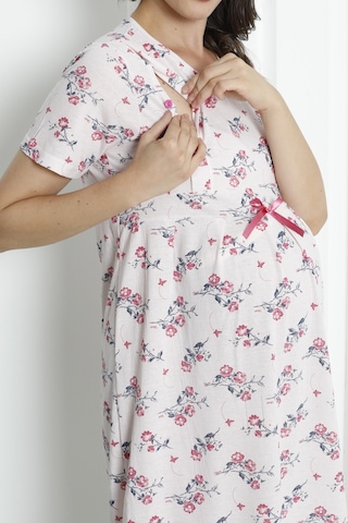 Hamile Tunik Gecelik Kısa Kollu Likralı Büyük Beden Geniş Beden Aralığı Pembe Nıc1011 R16