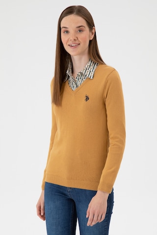 U.S. Polo Assn. Kadın Camel V Yaka Basic Kazak 50313590-VR015