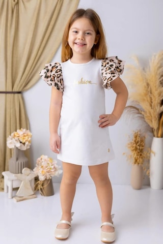 Minigimin Cicileri Miniğimin Cicileri Kolları Leopar Volanlı Fashion Kız Çocuk E... Beyaz