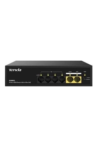 Tenda S106pc 6 Port 4 Port Poe+ 10-100 Mbps + 2 Port Uplink Switch Çelik Kasa Rack Mount Kdo