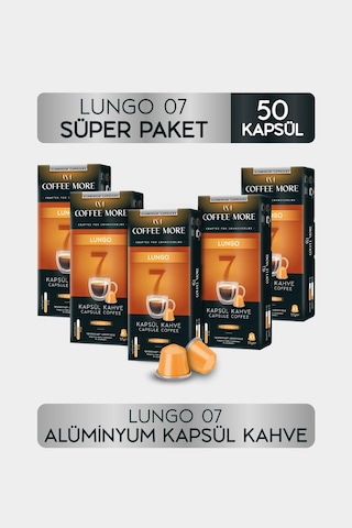 Coffee More 7 Lungo Kapsül Kahve 10 X 5 Paket 50 Adet Nespresso Uyumlu Kapsül Kahve