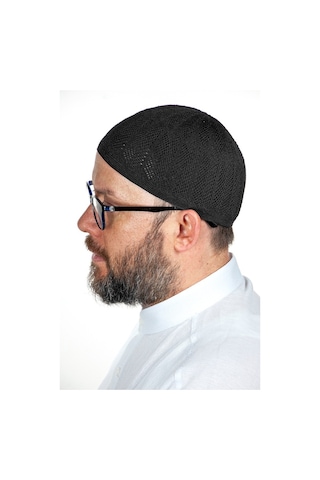 Safir Ince Örme Dantel Namaz Takkesi Siyah 1 Adet