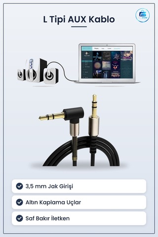 Aux Ses Aktarım Kablosu Jak Erkek L Tipi Telefon Araç İçi Hoparlö