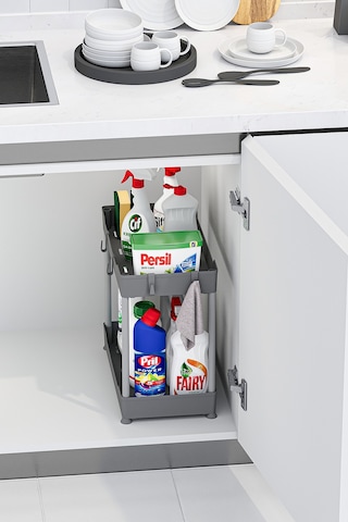 Gri 2 Katlı Düzenleyici Mutfak Ve Banyo Rafı