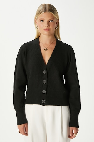 Kadın Bold Yumuşak Doku V Yaka Siyah Triko Hırka 70148 Siyah