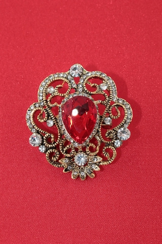 Yakut Taşlı Broş. Kadın Yaka İğnesi Broş. Taşlı Broş. Kadın Broş. Gold Broş. Yakut Broş. Kırmızı - Altın
