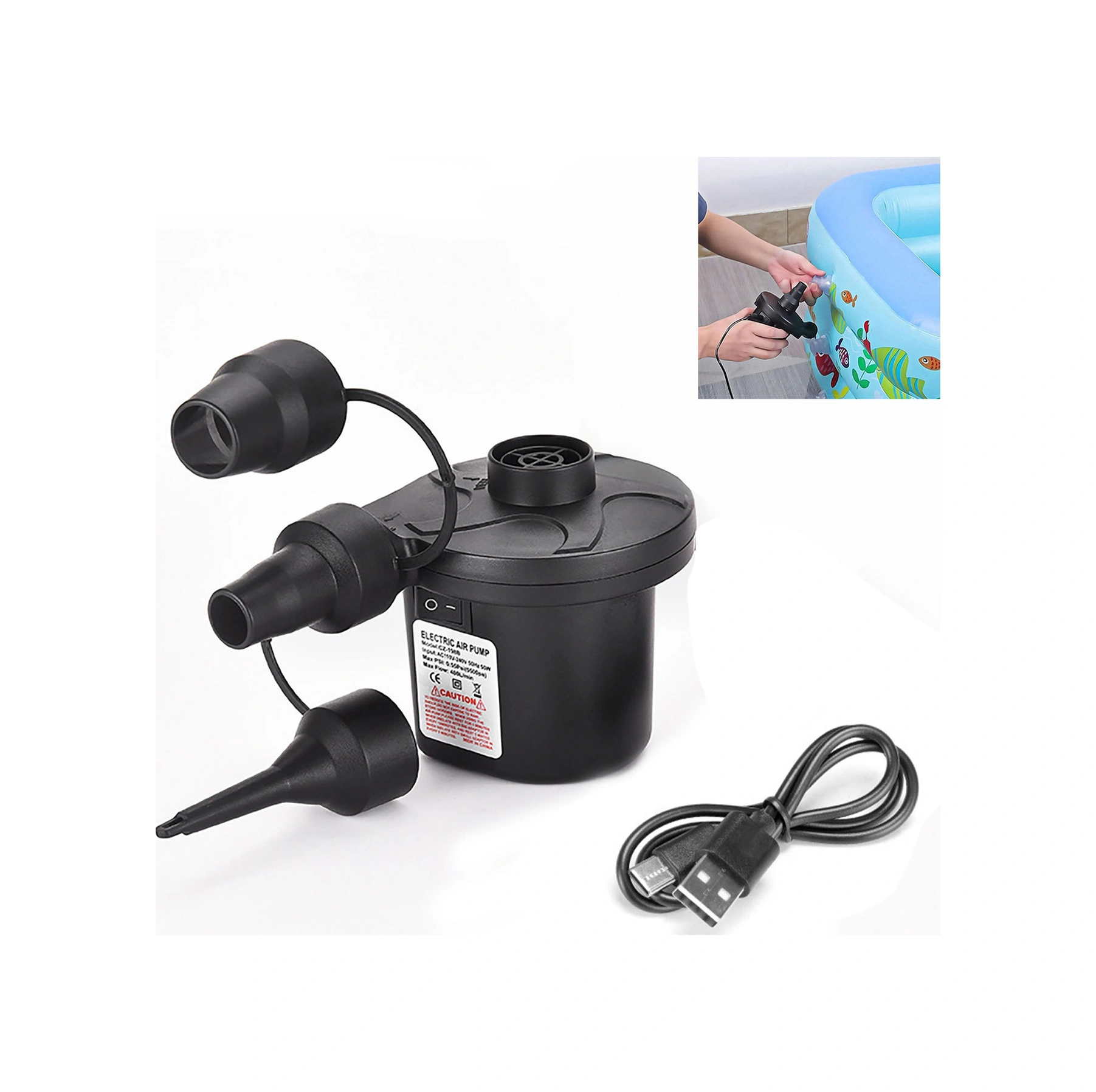 Lemestar Portatif Li-poly Batarya Çalışan Elektrikli Hava Pompa - 400l/dk Akış Hızıyla Havalandırma/boşaltma, 3 Adaptör, Havlu Yatağı, Havuz Oyuncakları İçin