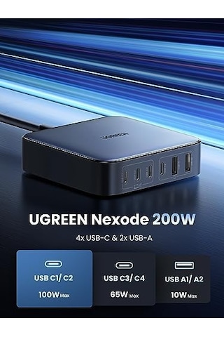 200w Usb C Şarj Cihazı 100w + 100w 6 Bağlantı Noktalı Pd Şarj Cihazı Gan Iı Pps Macbook Pro/air İphone İpad Pro İle Uyumludur.
