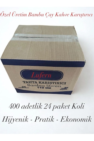 Özel Üretim Tahta Ahşap Bambu Çay Kahve Karıştırıcı Çubuk Kaşık 11 Cm 400 Adetlik 24 Paket Koli Çok Renkli