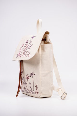 Fabric Craft Bag Sırt Çantası Kanvas El Nakışlı Astarlı Büzgülü 38x40 Krem