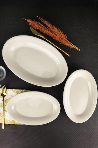 Digithome İstanbul Porselen 3 Parça Kayık Servis Tabağı Seti - Tl4039519 - Tl4039618 C320.225