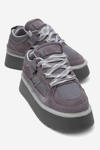 Luvishoes Raven Gri Süet Hakiki Deri Kadın Platform Sneaker Gri