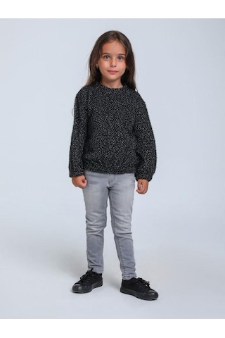 Kız Çocuk Simli Kırçıllı Bluz-14305 Siyah