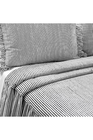 Lexroo Yatak Örtüsü, Çizgili Desen, Eskitilmiş Şık Tarzı, Hafif, 3 Parçalı Set, Siyah