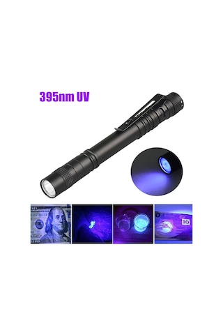 Valkyrie 395nm Ultraviyole Uv Kalem El Feneri - Alüminyum Darbeye Suya Dayanıklı Cep Feneri Klipsli Kalem Fener Blacklight Siyah