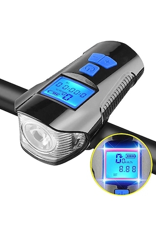 Lcd Ekran Şarjlı Bisiklet Işığı Hız Göstergeli Korna