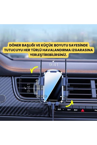 Polham Araç İçi V Tipi Klipsli Havalandırma Girişli Telefon Tutucu, Kilit Sistemli Titremez Tutucu