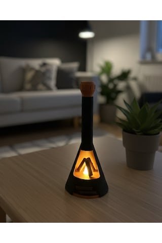 Elana Design Şömine Led Dekoratif Mumluk Masa Üstü Ambiyans Lambası Led Mum Dahil Siyah