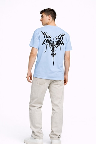 Nevermind Oversize Erkek Tişört Arkası Baskılı Streetwear Siyah Grafik Back Mavi