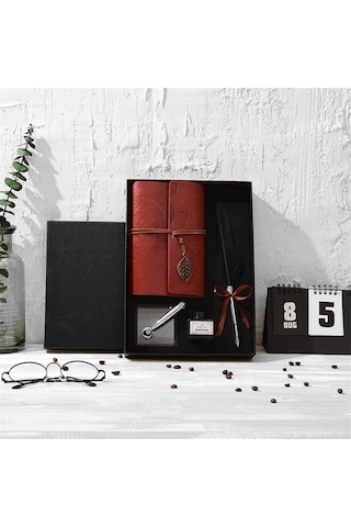 Kişiye Özel Kutulu Divit Kalem Ve Deri Kaplı Anı Defteri Siyah