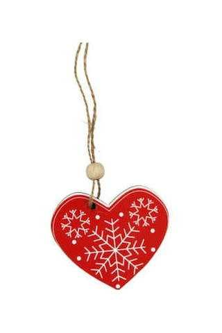 Yılbaşı Ahşap Çam Ağacı Süsü Kalp Model Kırmızı 3 Lü