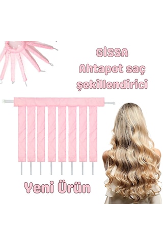 Gissa Isısız Ahtapot Saç Şekillendirici Bigudi Doğal Ve Kalıcı Bukleler İçin Yumuşak Saç Şekillendirici Pembe