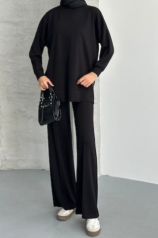 Feela Moda Kadın Modal Penye Oversize Tesettür Tunik Takım 2020 Siyah