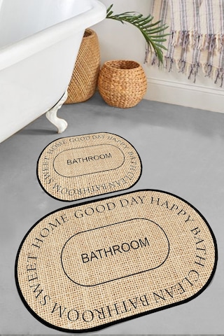 Baindos Ekru 2'li Banyo Paspas Seti, Kaymaz Tabanlı Klozet Takımı Djtbanyo Bej