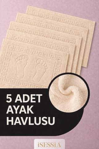 Serra 5 Adet %100 Pamuk En Iyi Emici Ayak Havlusu Konforlu Banyo Paspası 50x70cm Bej