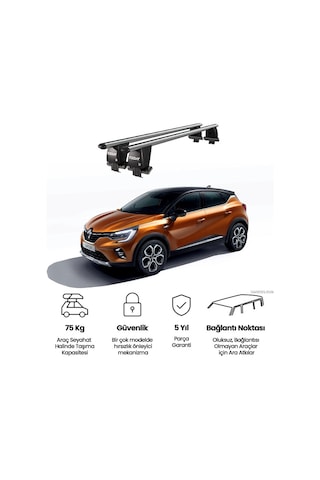 Royal Renault Captur 2019 Ve Sonrası Uyumlu Gri Kilitli Ara Atkı Port Bagaj Tavan Barı