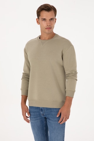U.S. Polo Assn. Erkek Comfort Fit Bisiklet Yaka Şardonlu Açık Haki Basic Sweatshirt 50313757-VR183