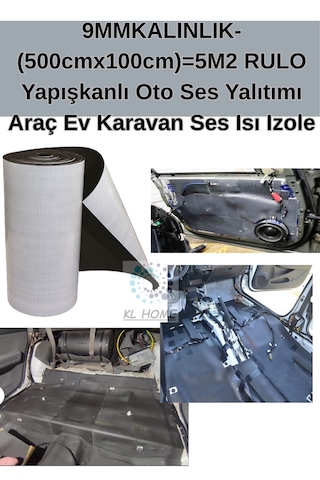 9mmkalınlık- 500cmx100cm 5m2 Rulo Yapışkanlı Oto Ses Yalıtımı Araç Ev Karavan Ses Isı Izole