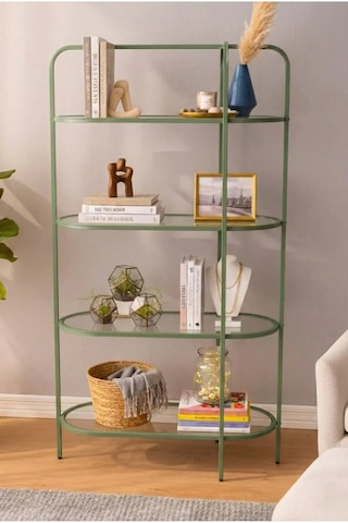 Likya Kitaplık Mint Yeşili Şeffaf Temperli Kırılmaz Camlı Mint Yeşil