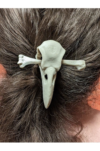 Gotik Stil Karga Kafası Saç Tokası, Kemik Detaylı