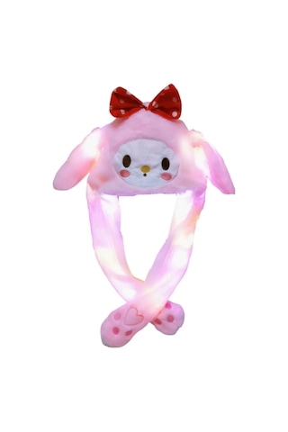 Işıklı Kulakları Hareket Eden Tavşan Pelüş Şapka Bere Bunny Pembe
