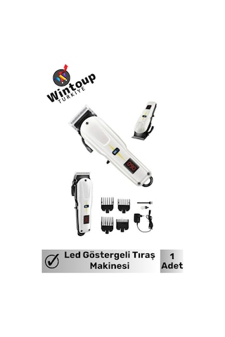 Wintoup Kablosuz Şarjlı Dijital Göstergeli Saç Sakal Vücut Tıraş Makinesi Beyaz - Kırmızı