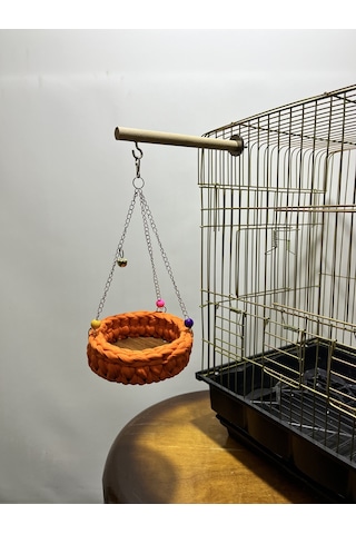 Paks Pet Örgü Kuş Hamağı Salıncak Turuncu + Tünek