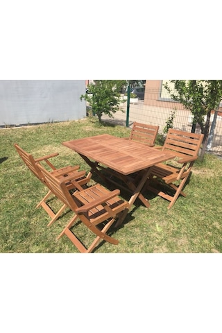 Efe-Garden Efe Garden 4 Kişilik Ahşap Masa Takımı Ceviz