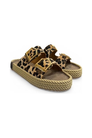 Pierre Cardin Leopar Anatomik Çift Bantlı Ayarlı Bayan Terlik Kahverengi