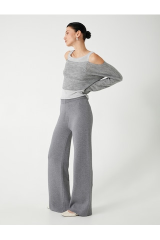 Koton Düz Bol Paça Triko Pantolon Standart Bel Gri 5wak40004ht Gri