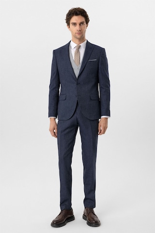 Süvari Lacivert Slim Fit Desenli Sivri Yaka 6 Drop Yelekli Klasik Takım Elbise