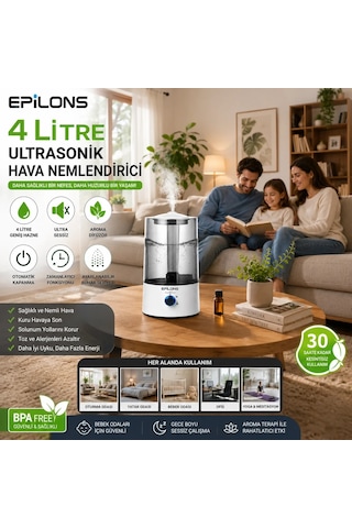 Rbh-04 Ultrasonik Hava Nemlendirici 4 Litre Buhar Makinesi Aroma Difüzörü - Otomatik Kapanma