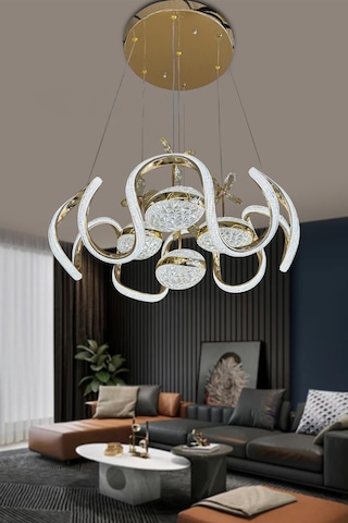 Eliza 4 Toplu Simli Slikonlu Modern Yüksek Işık Salon Led Avizesi - Kumandalı / Gold Gold