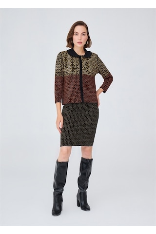 Peraluna Geometrik Desen Jakarlı Kısa Kadın Triko Etek Siyah Siyah