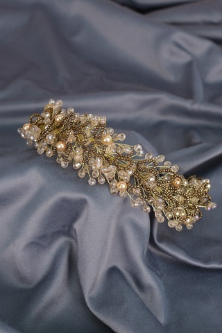 FdayAksesuar Gelinlere Özel Bakır Renk Kristal Ve Kum Boncuklu Gelin Saç Ve Türban Aksesuarı FRDY31534