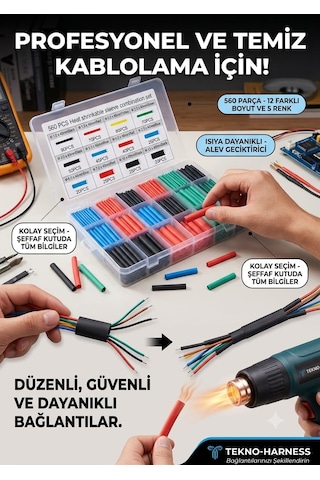 Termaltech 560 Parça Isı Ile Daralan Makaron Seti - Kablo Yalıtım Ve Tamir Kiti 5 Renk / 12 Boyut
